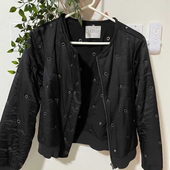 Small Velvet Viviette Grommet Bomber Jacket - Picture 2 of 6